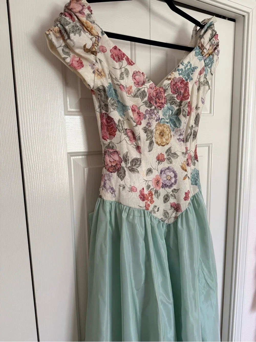 Vintage House of Bianchi Floral Tapestry Party Dress Aqua Cottagecore